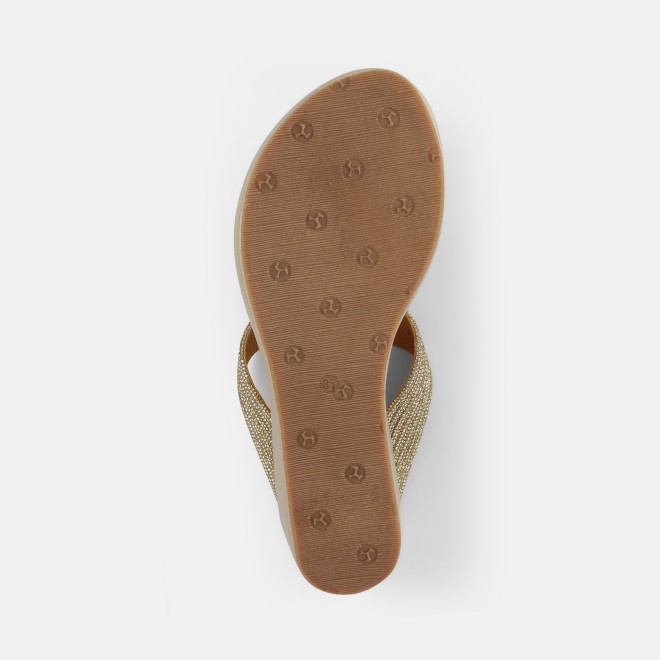 Mochi Women Gold Ethnic Slip Ons (SKU: 35-2427-15-36)