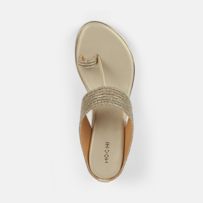 Mochi Women Gold Ethnic Slip Ons (SKU: 35-2427-15-36)