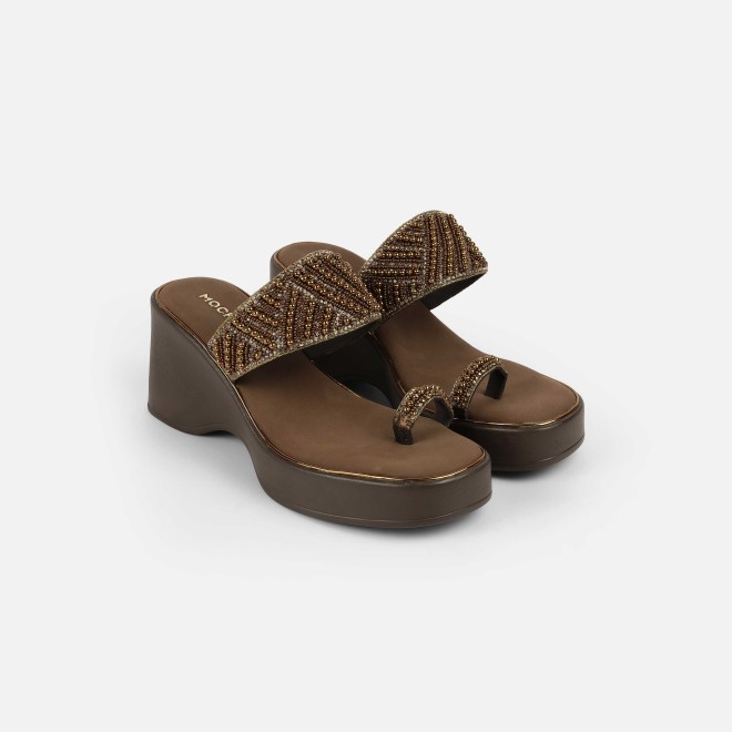 Mochi Women Antic-gold Ethnic Slip Ons (SKU: 35-2431-28-39)