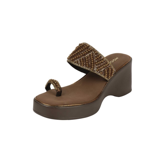 Mochi Women Antic-gold Ethnic Slip Ons (SKU: 35-2431-28-39)