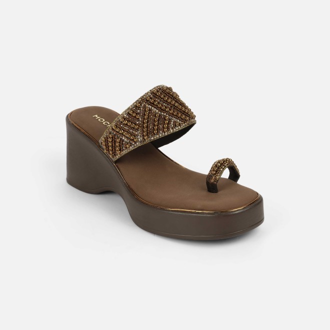 Mochi Women Antic-gold Ethnic Slip Ons (SKU: 35-2431-28-39)