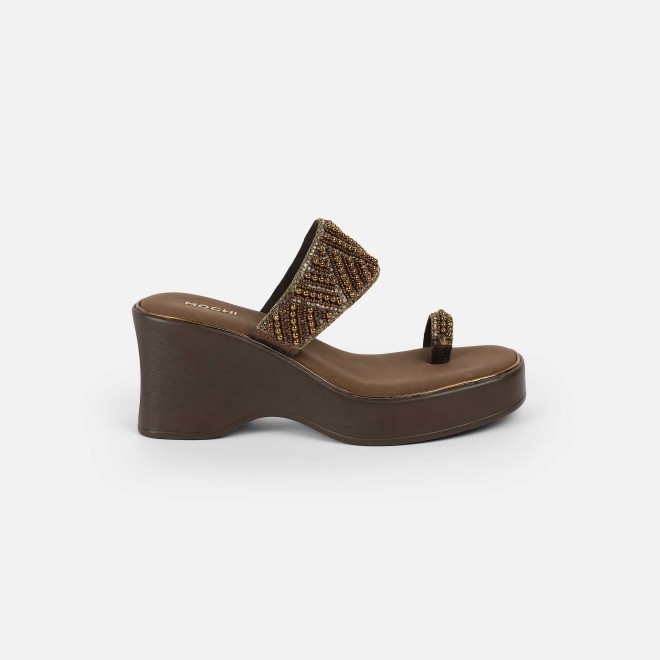 Mochi Women Antic-gold Ethnic Slip Ons (SKU: 35-2431-28-39)