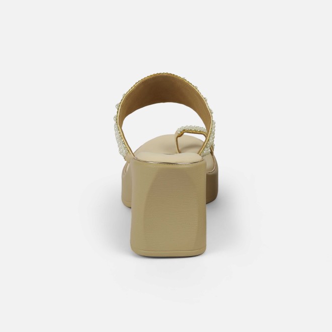 Mochi Women Beige-gold Ethnic Slip Ons (SKU: 35-2431-51-36)