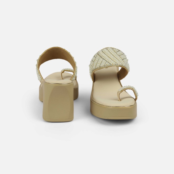 Mochi Women Beige-gold Ethnic Slip Ons (SKU: 35-2431-51-36)