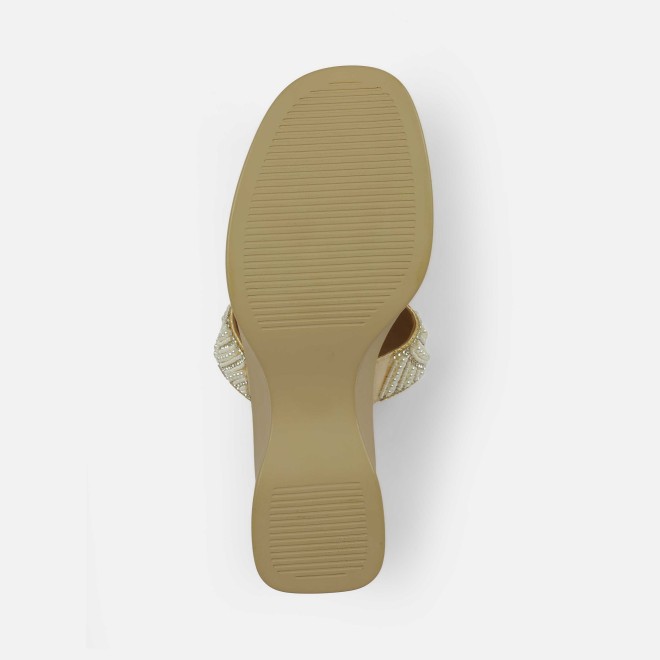 Mochi Women Beige-gold Ethnic Slip Ons (SKU: 35-2431-51-36)