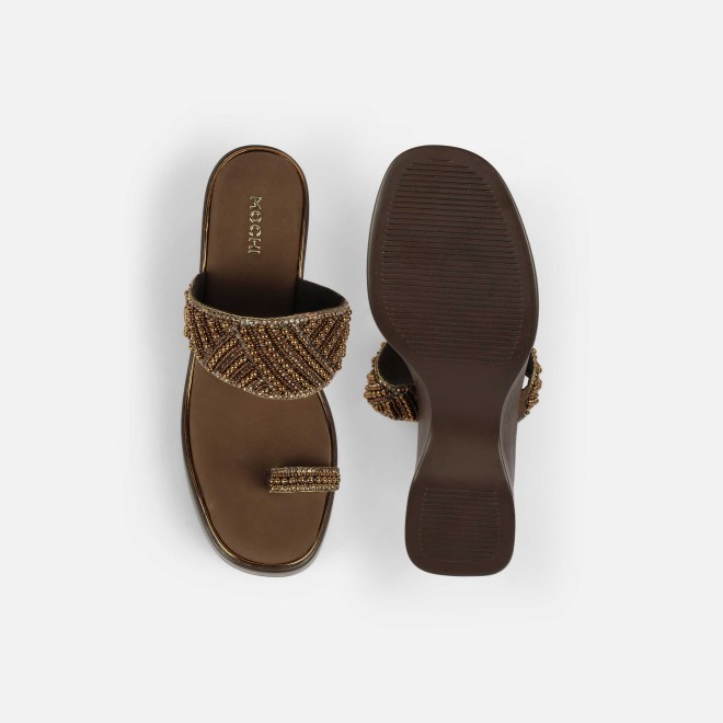 Mochi Women Antic-gold Ethnic Slip Ons (SKU: 35-2431-28-39)