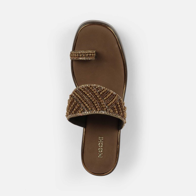Mochi Women Antic-gold Ethnic Slip Ons (SKU: 35-2431-28-39)