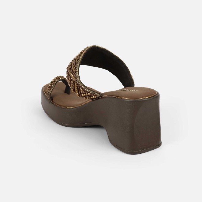 Mochi Women Antic-gold Ethnic Slip Ons (SKU: 35-2431-28-39)