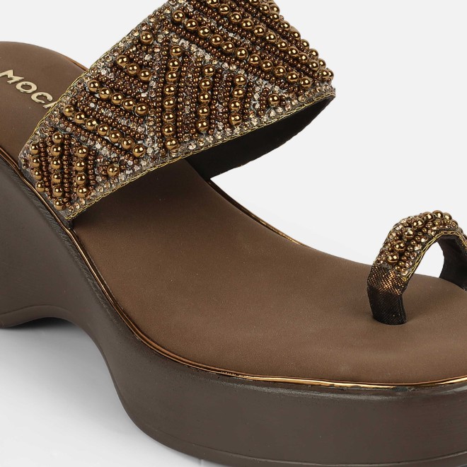 Mochi Women Antic-gold Ethnic Slip Ons (SKU: 35-2431-28-39)