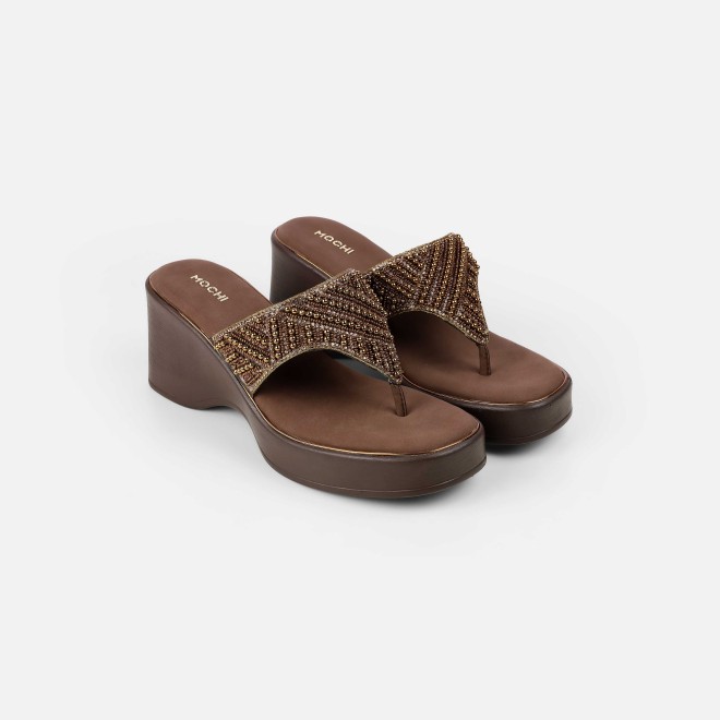Mochi Women Antic-gold Ethnic Slip Ons (SKU: 35-2434-28-36)