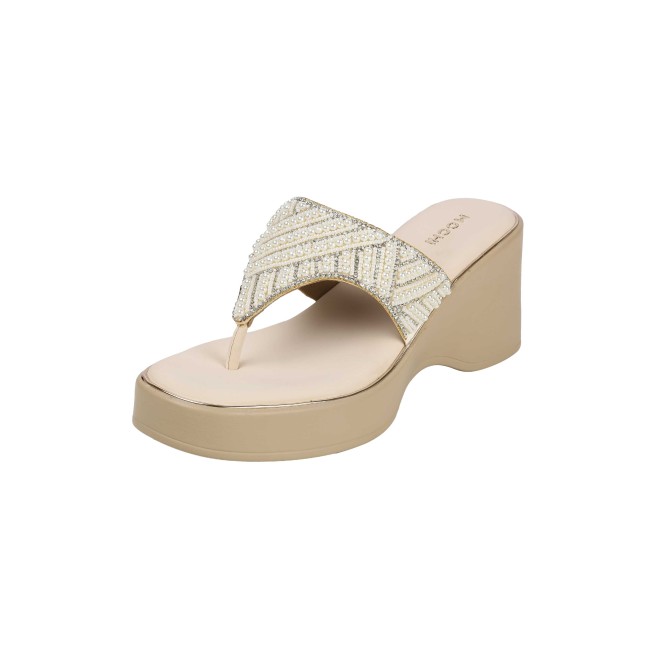 Mochi Women Beige-gold Ethnic Slip Ons (SKU: 35-2434-51-36)