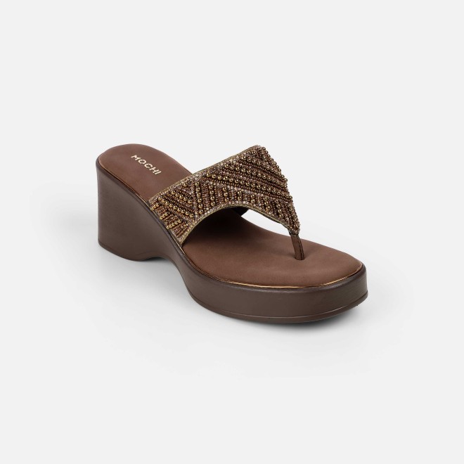 Mochi Women Antic-gold Ethnic Slip Ons (SKU: 35-2434-28-36)