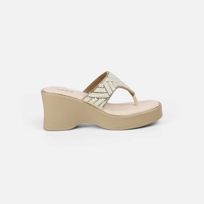 Mochi Women Beige-gold Ethnic Slip Ons (SKU: 35-2434-51-36)