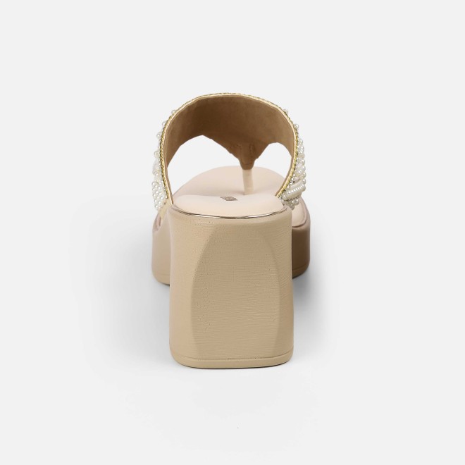 Mochi Women Beige-gold Ethnic Slip Ons (SKU: 35-2434-51-36)