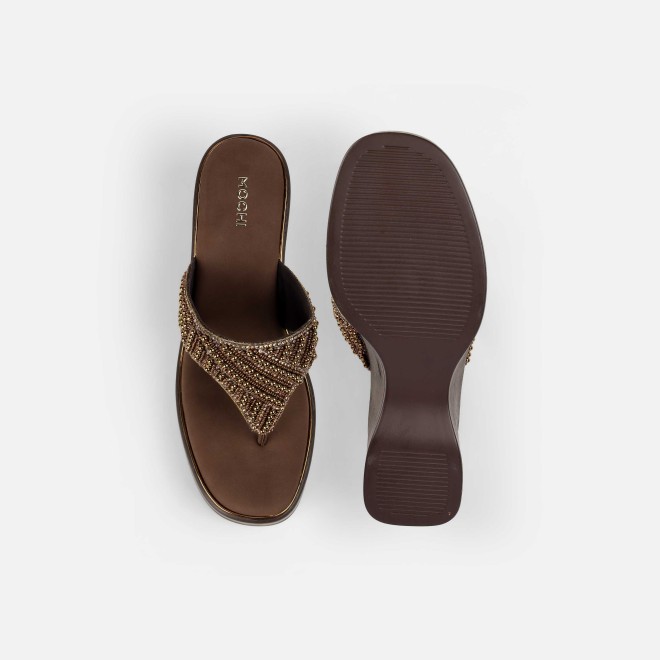 Mochi Women Antic-gold Ethnic Slip Ons (SKU: 35-2434-28-36)