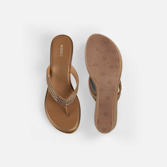 Mochi Women Antic-gold Party Slip Ons (SKU: 35-2435-28-36)