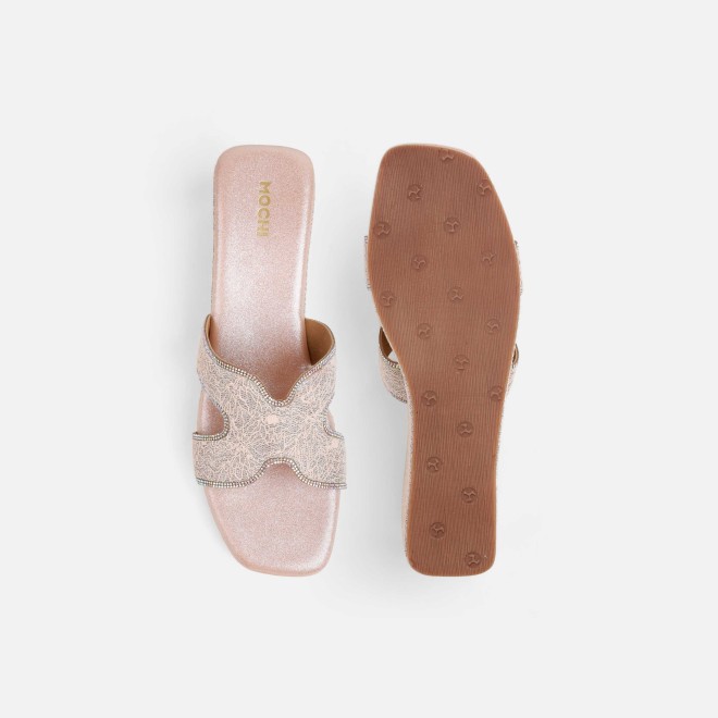 Mochi Women Peach Ethnic Slip Ons (SKU: 35-2496-80-36)
