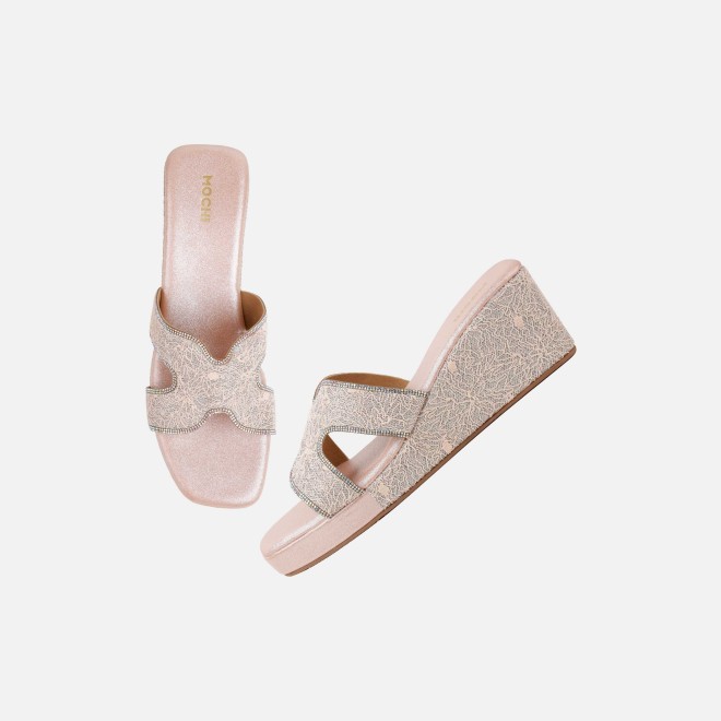Mochi Women Peach Ethnic Slip Ons (SKU: 35-2496-80-36)