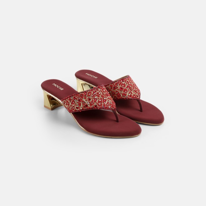 Mochi Women Maroon Ethnic Slip Ons (SKU: 35-250-44-36)