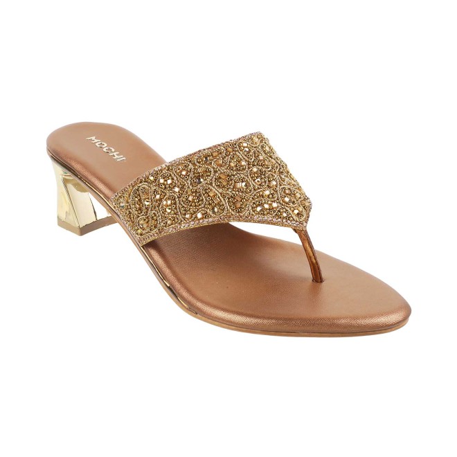 Mochi Women Antique-Gold Ethnic Slip Ons (SKU: 35-250-28-36)