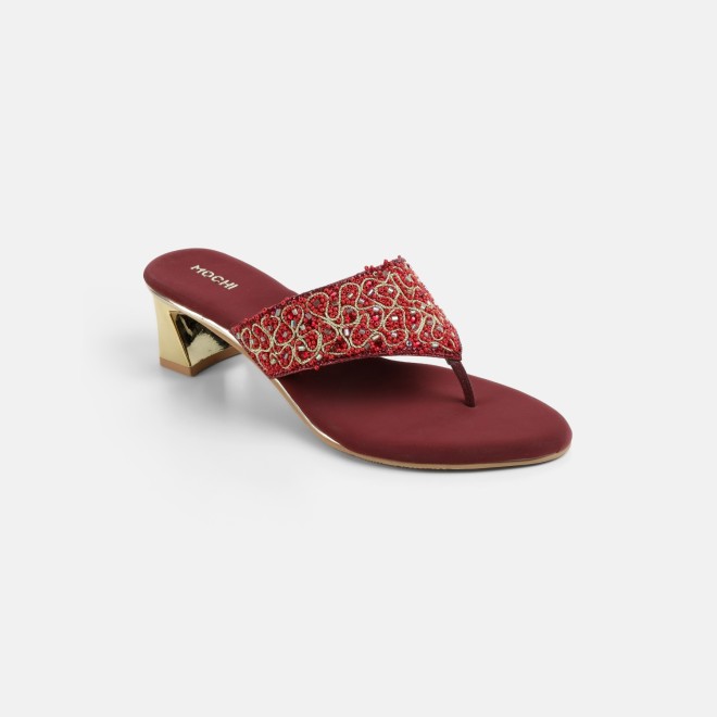 Mochi Women Maroon Ethnic Slip Ons (SKU: 35-250-44-36)