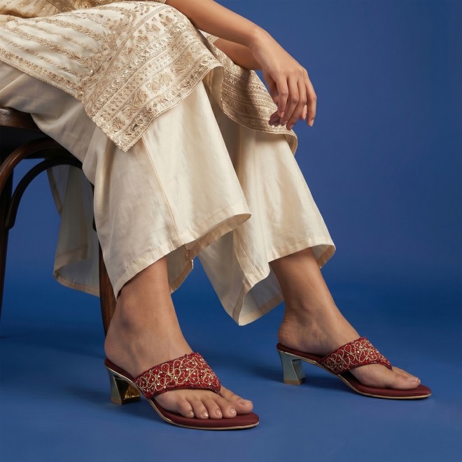 Mochi Women Maroon Ethnic Slip Ons (SKU: 35-250-44-36)