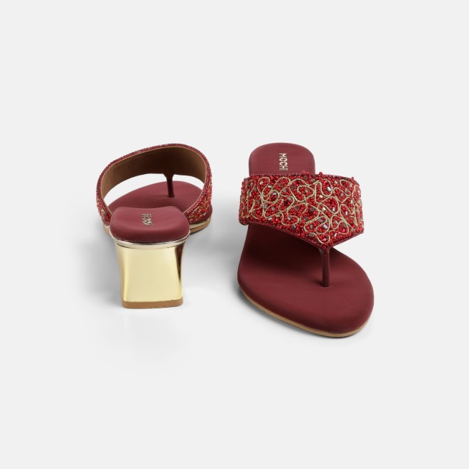 Mochi Women Maroon Ethnic Slip Ons (SKU: 35-250-44-36)