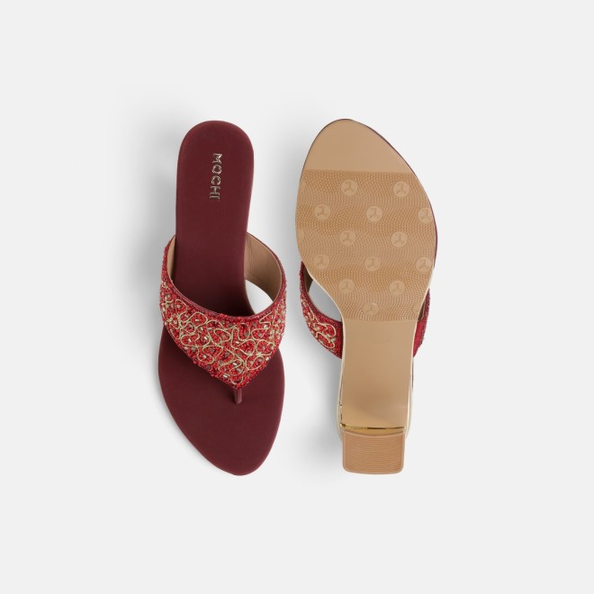 Mochi Women Maroon Ethnic Slip Ons (SKU: 35-250-44-36)