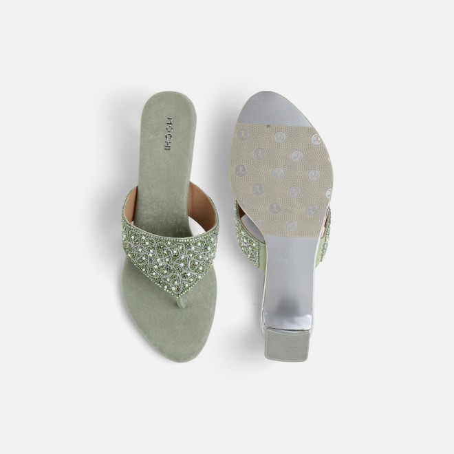 Mochi Women Light-green Ethnic Slip Ons (SKU: 35-250-60-36)