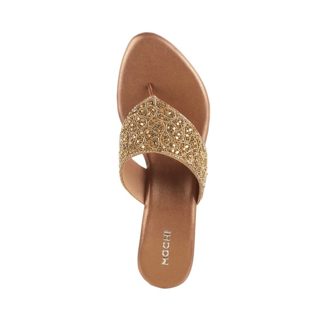 Mochi Women Antique-Gold Ethnic Slip Ons (SKU: 35-250-28-36)