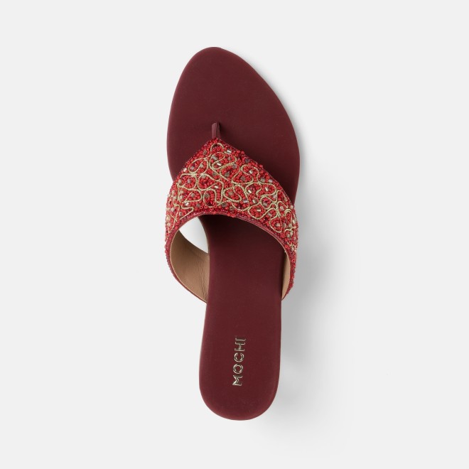 Mochi Women Maroon Ethnic Slip Ons (SKU: 35-250-44-36)