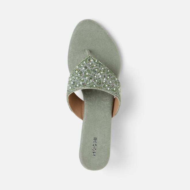 Mochi Women Light-green Ethnic Slip Ons (SKU: 35-250-60-36)