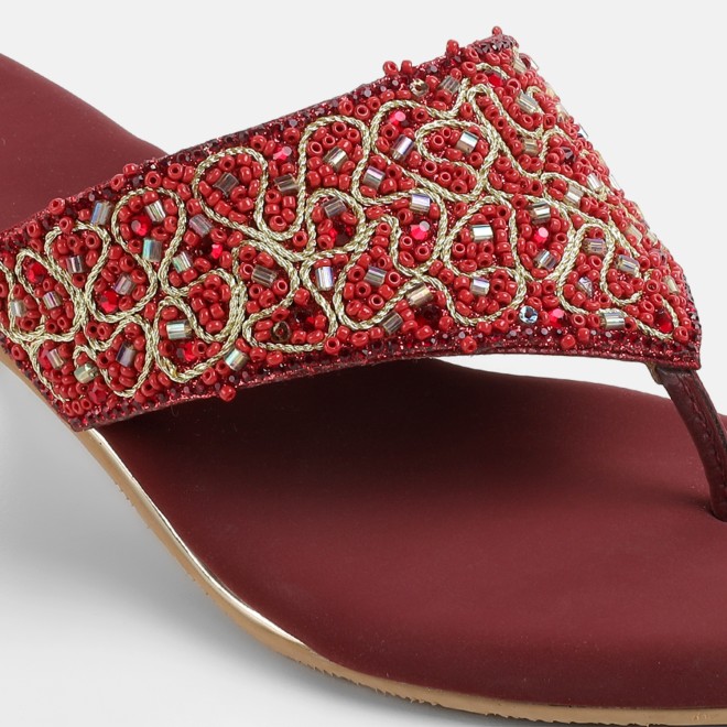 Mochi Women Maroon Ethnic Slip Ons (SKU: 35-250-44-36)