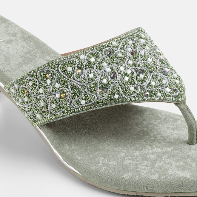 Mochi Women Light-green Ethnic Slip Ons (SKU: 35-250-60-36)