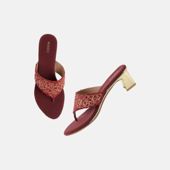 Mochi Women Maroon Ethnic Slip Ons (SKU: 35-250-44-36)