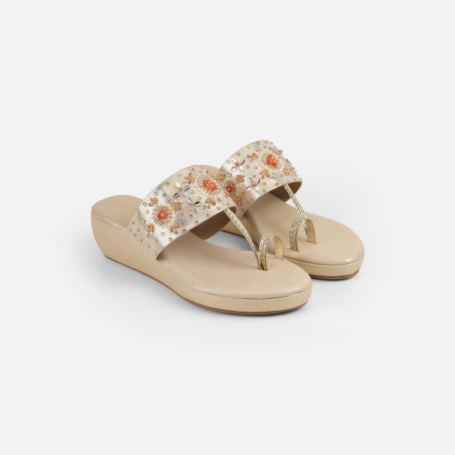 Mochi Women Gold Ethnic Slip Ons (SKU: 35-2500-15-36)