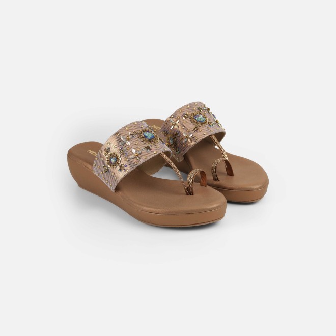 Mochi Women Antic-gold Ethnic Slip Ons (SKU: 35-2500-28-36)