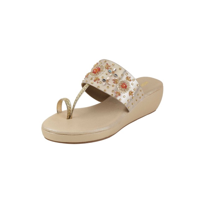 Mochi Women Gold Ethnic Slip Ons (SKU: 35-2500-15-36)