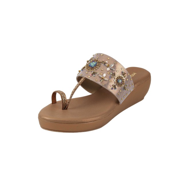 Mochi Women Antic-gold Ethnic Slip Ons (SKU: 35-2500-28-36)