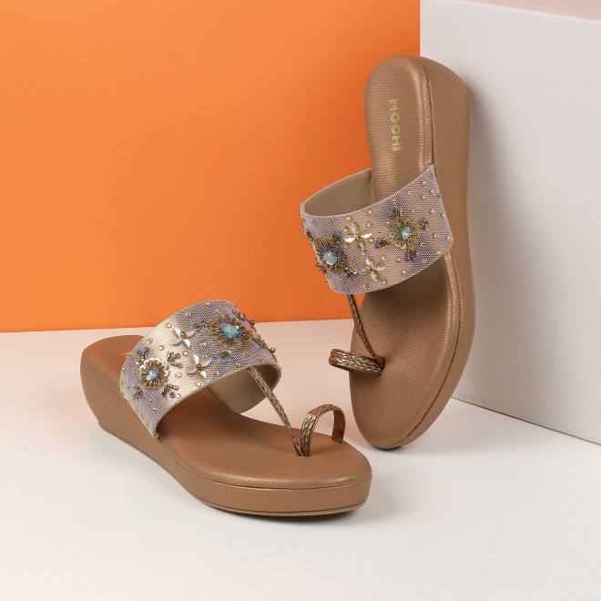 Women Antic-gold Ethnic Slip Ons