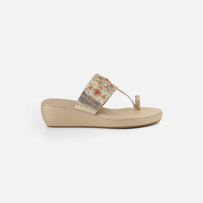 Mochi Women Gold Ethnic Slip Ons (SKU: 35-2500-15-36)
