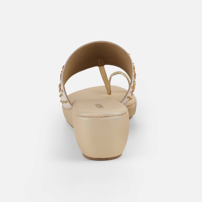 Mochi Women Gold Ethnic Slip Ons (SKU: 35-2500-15-36)
