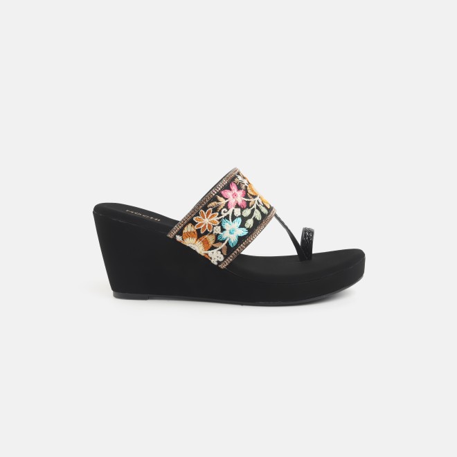Mochi Women Black Ethnic Slip Ons (SKU: 35-2502-11-36)
