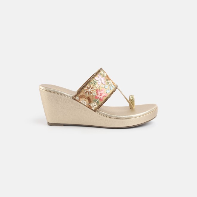 Mochi Women Gold Ethnic Slip Ons (SKU: 35-2502-15-36)