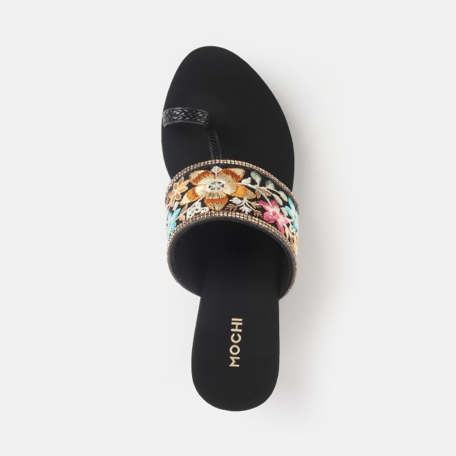 Mochi Women Black Ethnic Slip Ons (SKU: 35-2502-11-36)
