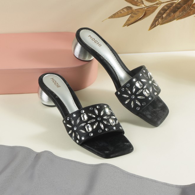 Mochi Women Black Party Slip Ons (SKU: 35-2506-11-36)