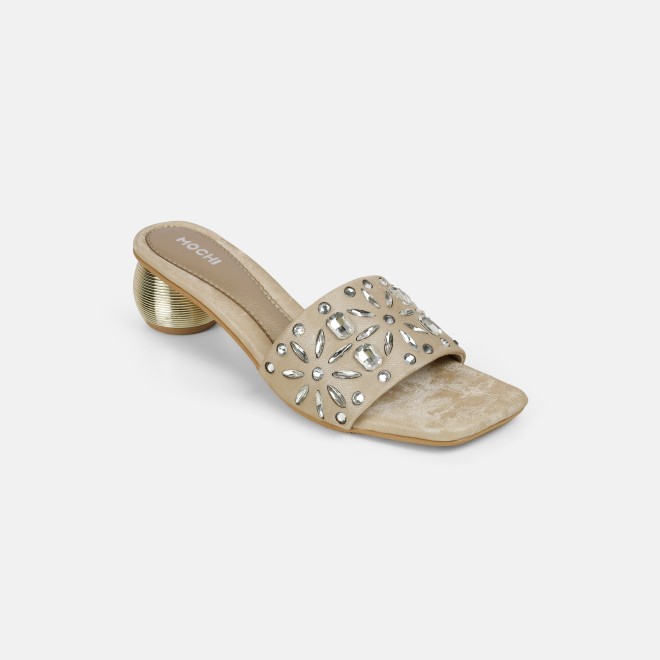Mochi Women Beige Party Slip Ons (SKU: 35-2506-20-36)
