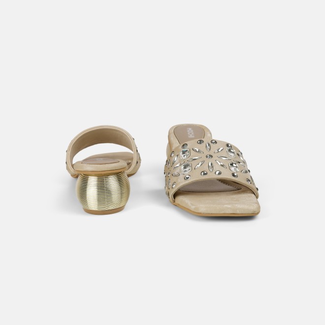 Mochi Women Beige Party Slip Ons (SKU: 35-2506-20-36)