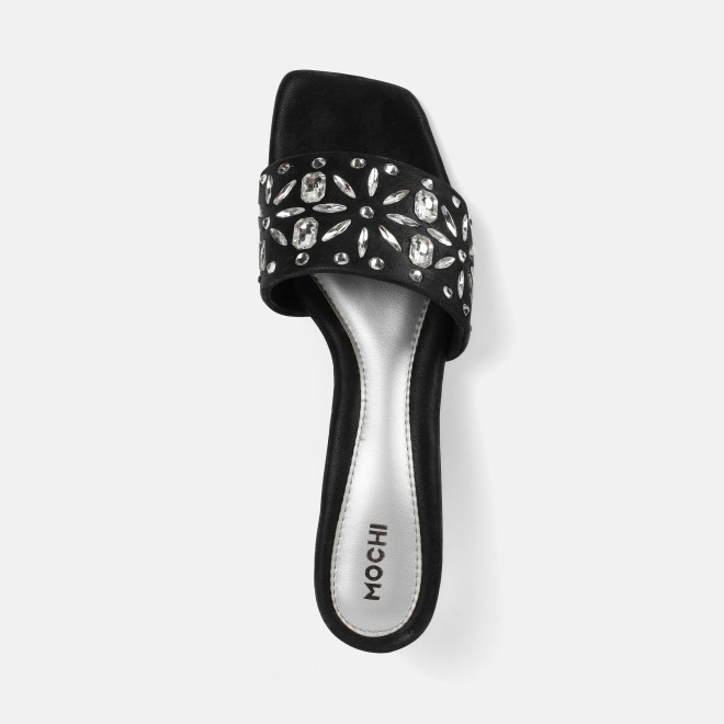Mochi Women Black Party Slip Ons (SKU: 35-2506-11-36)