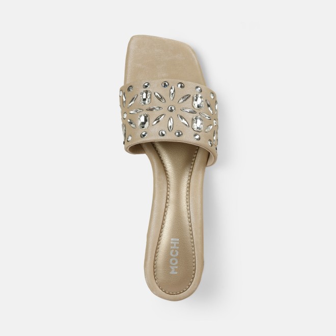 Mochi Women Beige Party Slip Ons (SKU: 35-2506-20-36)